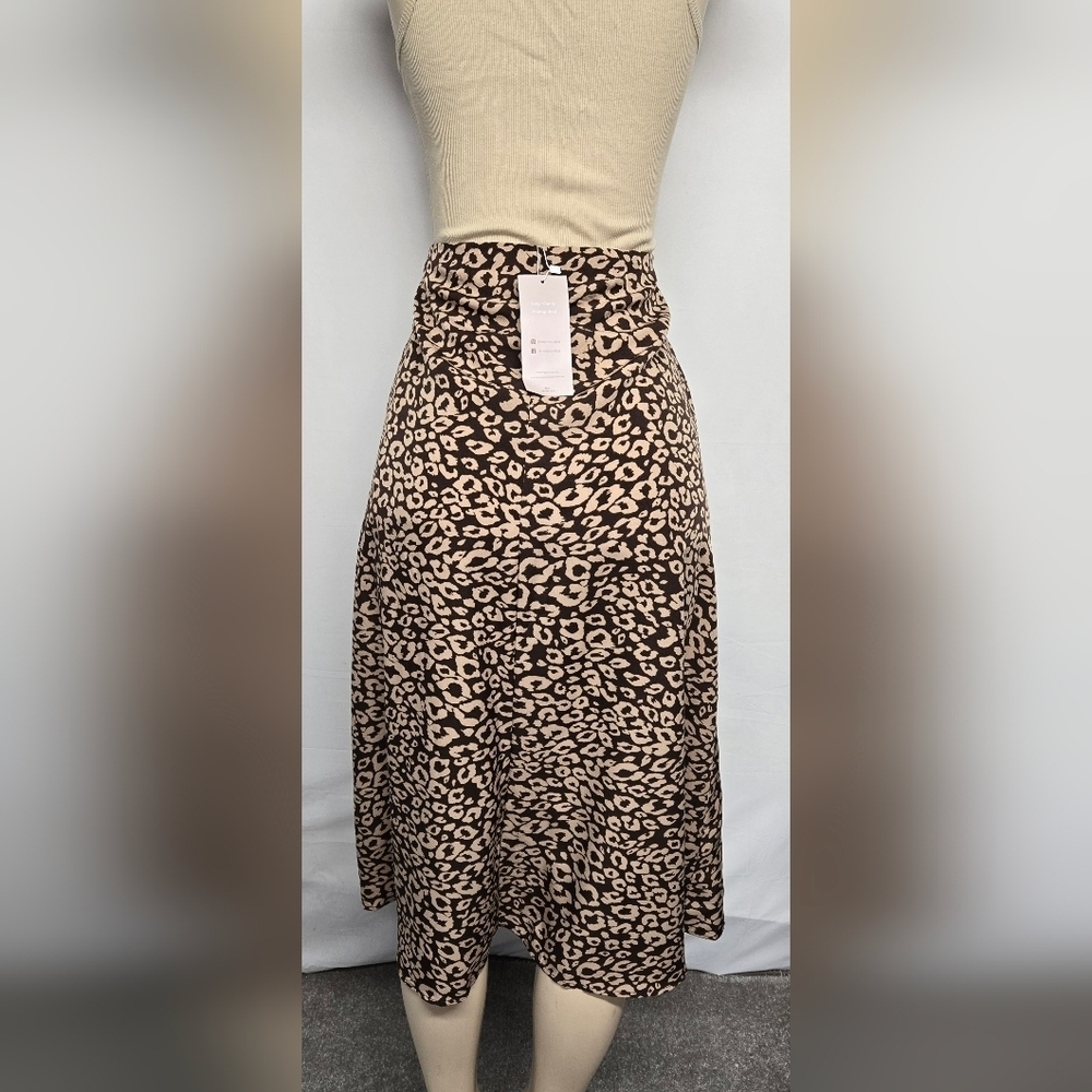 New Emery Rose L Skirt A Line Flowy Comfort High Vent Slit Brown Beige - Picture 3 of 9